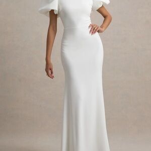 Club L London White One Shoulder Puff Sleeve Gown